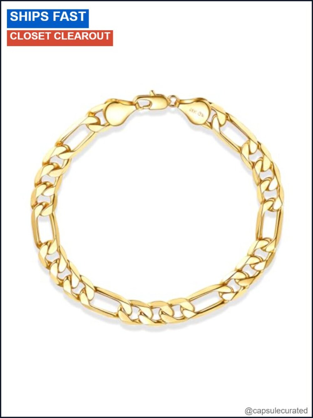 7mm Gold Figaro Chain Bracelet Hypoallergenic Link Jewelry Gift